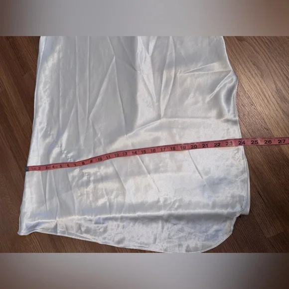 90s Vintage White Satin Slip w Sheer Lace Cups M - Picture 8 of 9